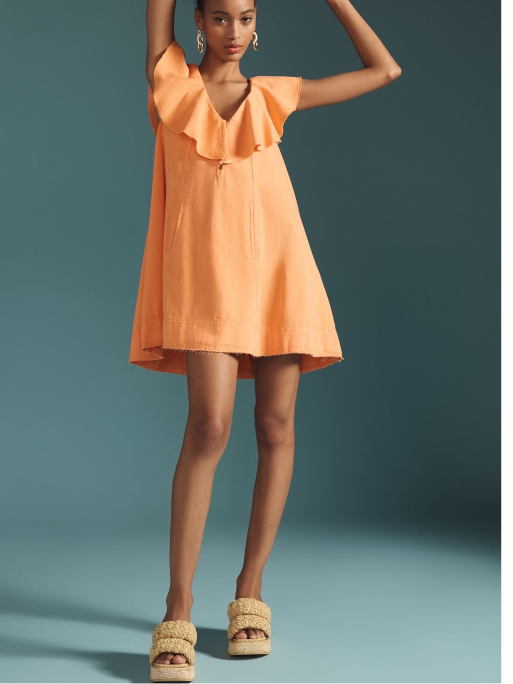 Pilcro Ruffle V-Neck Shift Dress